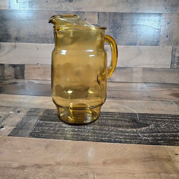 Vintage Amber-Honey Gold Glass Beverage Pitcher Anchor Hocking with Ice Lip - Picture 3 of 5